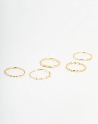 Lovisa - Gold Plated Cubic Zirconia Mixed Detail Rings 5-Pack