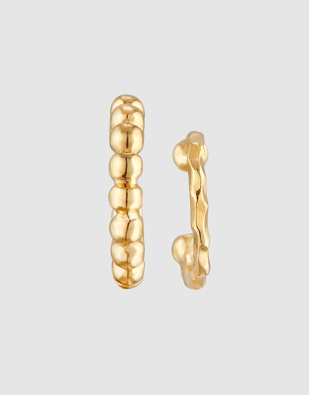 Elli Jewelry - Earrings Earcuff Set Balls Hammered in 925 Sterling Silver Gold Plated