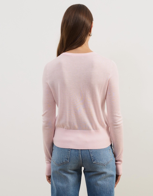 Atmos&Here - Elina Crewneck Knit Cardigan With Rib Hem