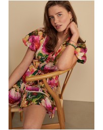NEXT - Button Through Lace Insert Mini Dress With Linen