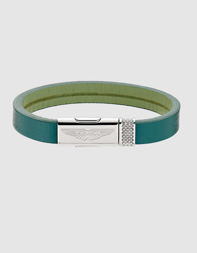 Aston Martin - TKS Silver Tone & Green Leather Bracelet