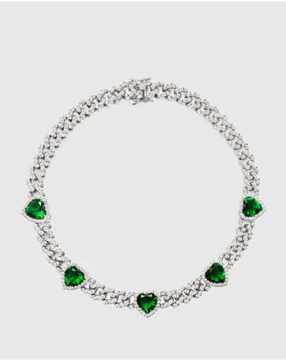 Nialaya Jewellery - Women's Crystal Embellished Choker with Green Hearts
