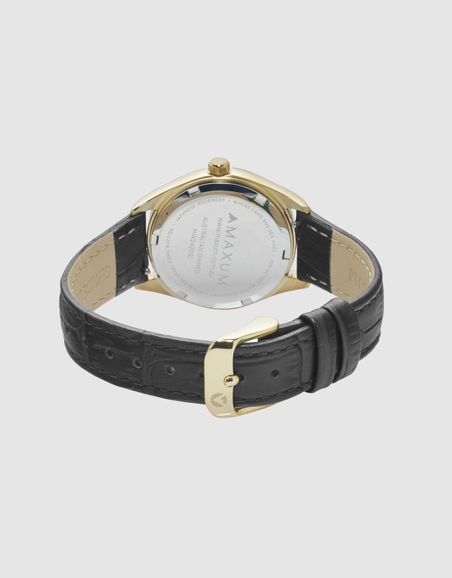 Maxum - Sydney - White Dial, Gold Tone Case & Black Leather Band