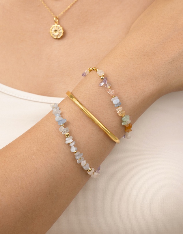 Wanderlust + Co - Aquamarine Beaded Gold Bracelet