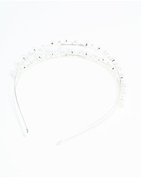 Lovisa - Silver Leaf Diamante Pearl Wire Layered Headband