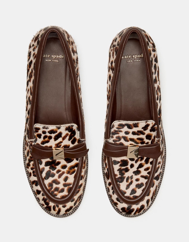 Kate Spade - Deco Bow Downtown Leopard Haircalf Loafers