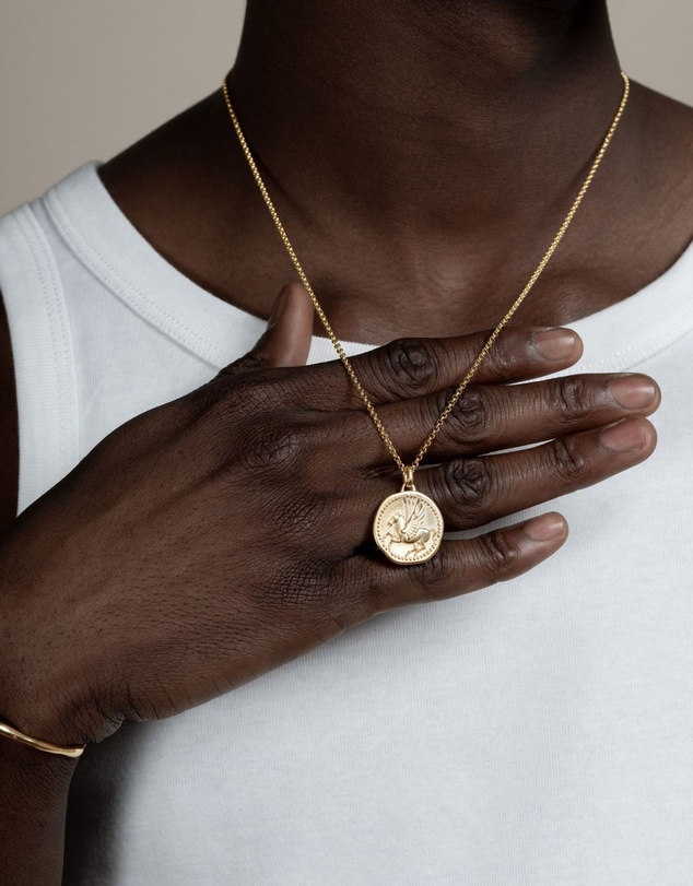 Dower & Hall - Men's 'Overcome and Thrive' Pegasus Talisman Necklace In Gold Vermeil