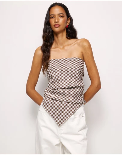 AERE - Gingham Linen Scarf Top