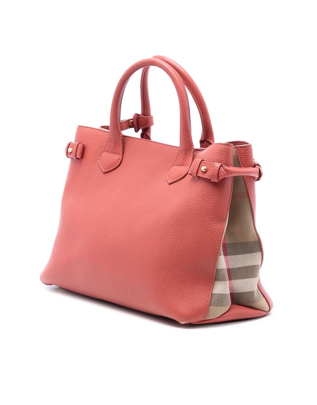 Pre-Loved by Azura Reborn - Pre-Loved Medium Leather and House Check Canvas Banner Satchel