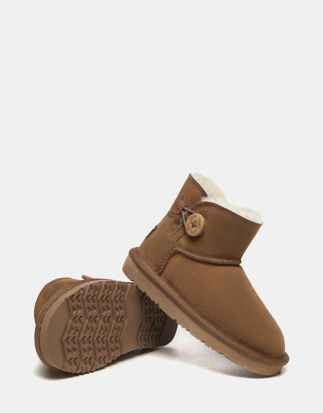 EVERAU - Australian Shepherd Ugg Nolan Kids Mini Button Cow Suede Upper UGG Boots