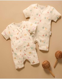 Purebaby - 2 Pack Short Sleeve Printed Growsuit -Babies