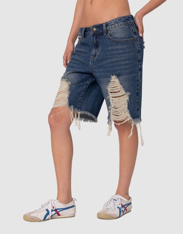 EDIKTED - Distressed Denim Bermuda Shorts