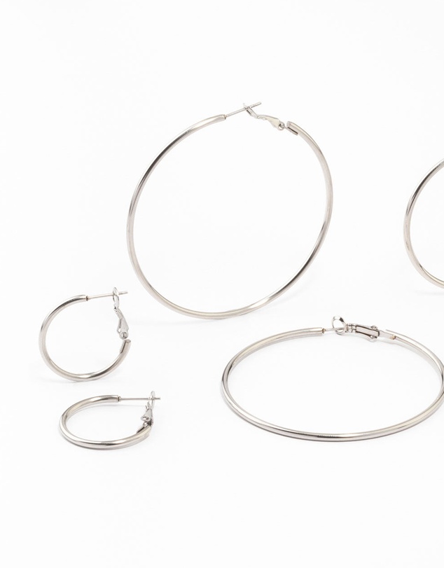 Lovisa - Waterproof Stainless Steel Thin Hoop Earrings 3-Pack