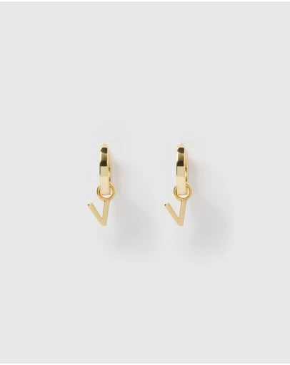 Izoa - Alphabet Letter V Huggie Earrings Gold