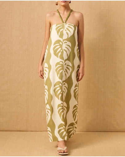 MON RENN - Midsummer Palm Strapless Dress