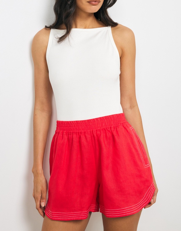 AERE - Lulu Contrast Stitch Linen Shorts