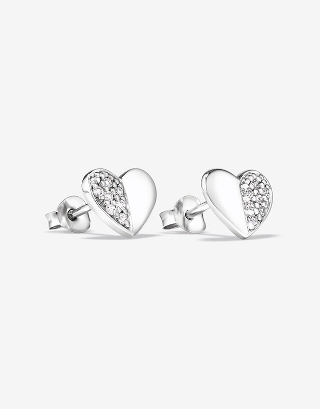 Michael Hill - Pave Heart Stud Earrings with Cubic Zirconia in Sterling Silver