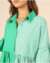 Petal & Pup - Didi Frill Mini Dress - Green Stripe