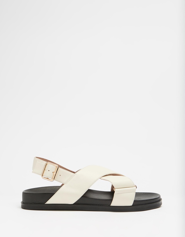 AERE - Crossover Leather Footbed Sandals