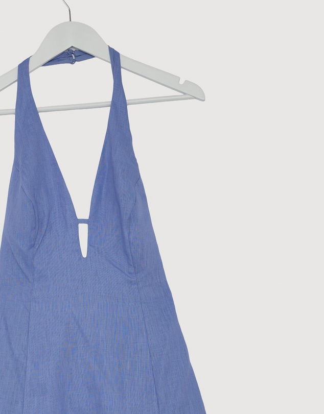 Revibe - Repaired AERE Odele Linen Halter Midi Dress - AU 10