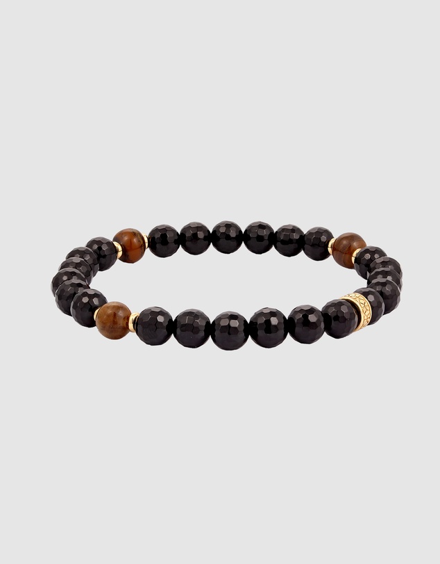 Kuzzoi - ICONIC EXCLUSIVE - Onyx and Tiger's Eye Bead Bracelet in Gold-Plated 925 Sterling Silver