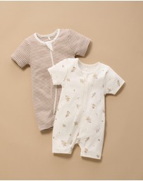 Purebaby - 2 Pack Short Zip Growsuit -Babies