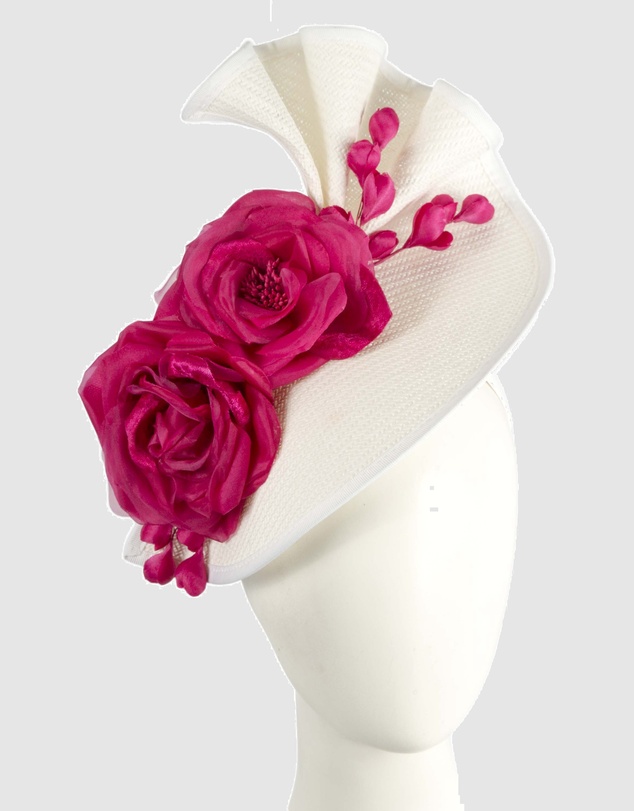 Fillies Collection - Bespoke Sculpted White Fuchsia Racing Fascinator