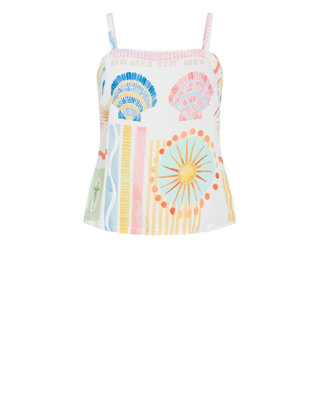 City Chic - Plus size Aliya Sea Dream Placement Print Cami - ivory