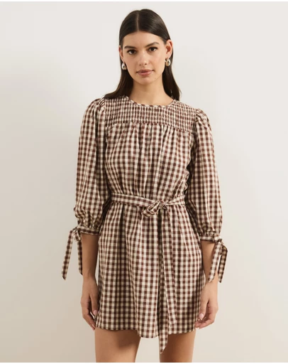 Atmos&Here - Hana Gingham Mini Dress With Tie Waist