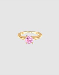 Elli Jewelry - Ring Solitaire Classic with Zirconia Crystal Pink in 925 Sterling Silver Gold Plated