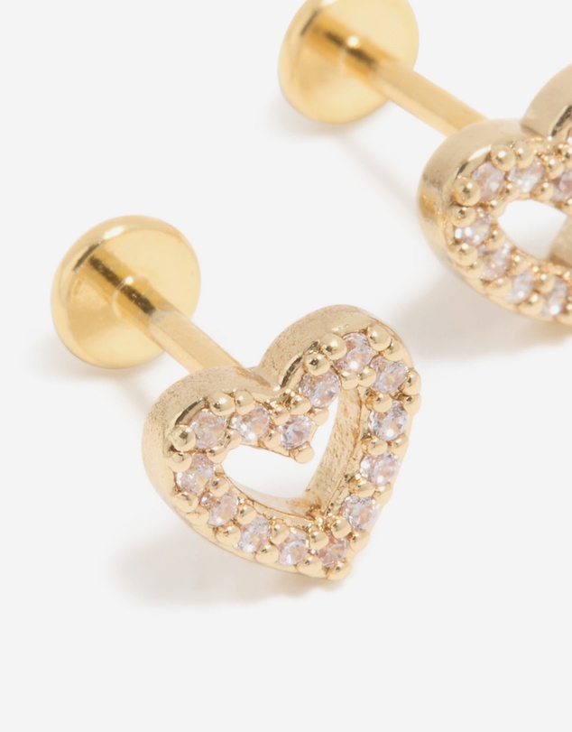 Lovisa - Kids Gold Plated Surgical Steel Cubic Zirconia Heart Flat Back Studs