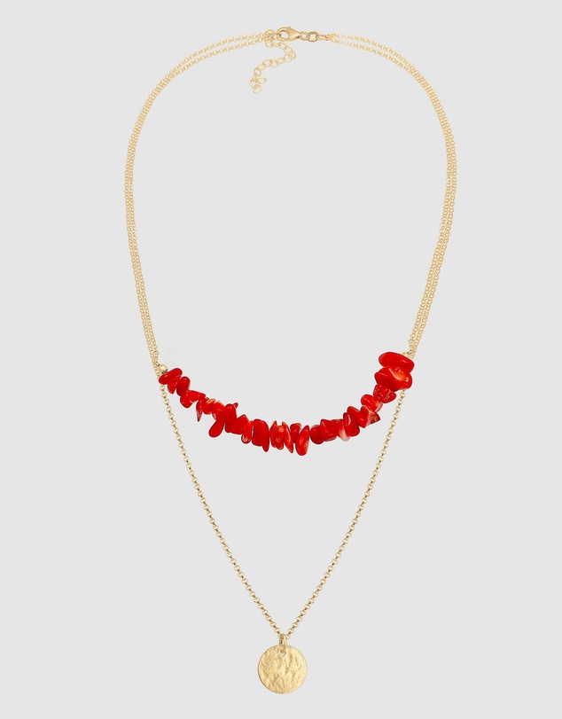 Elli Jewelry - Necklace Layer Platelets Coral Red 925 Silver Gold Plated