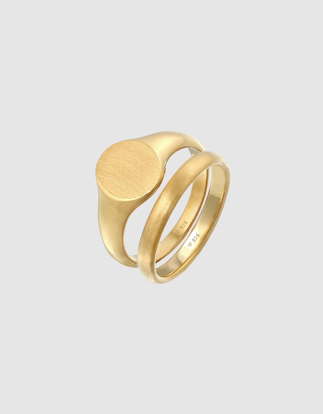 Kuzzoi - ICONIC EXCLUSIVE - Classic Band and Signet Ring Set in Gold-Plated 925 Sterling Silver