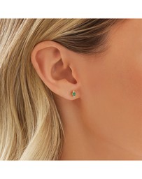 Michael Hill - 3 Stone Emerald Earrings with .04 Carat TW Diamonds in 10kt Yellow Gold