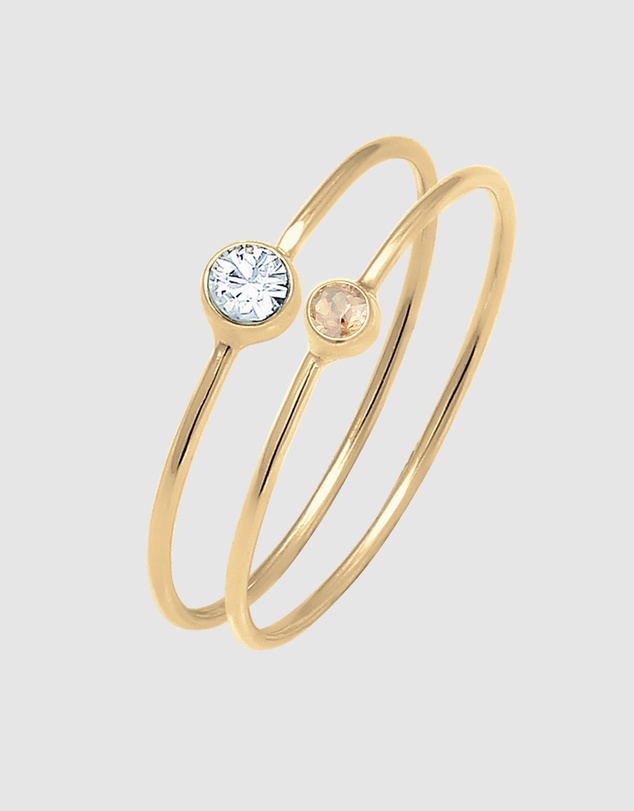 Elli Jewelry - Crystal Ring Set in Gold-Plated 925 Silver