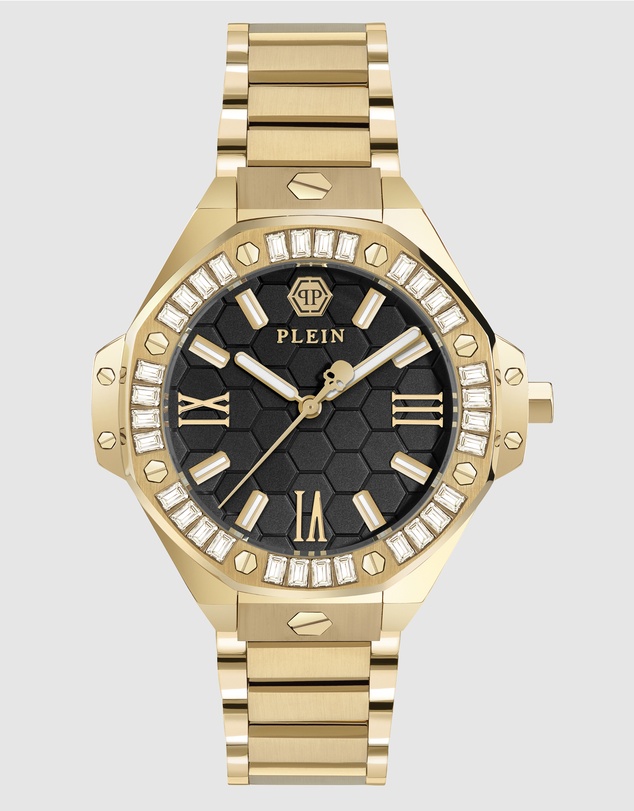Philipp Plein - Plein Lady Royal - 39mm Black dial with baguette-cut crystals Gold-tone watch