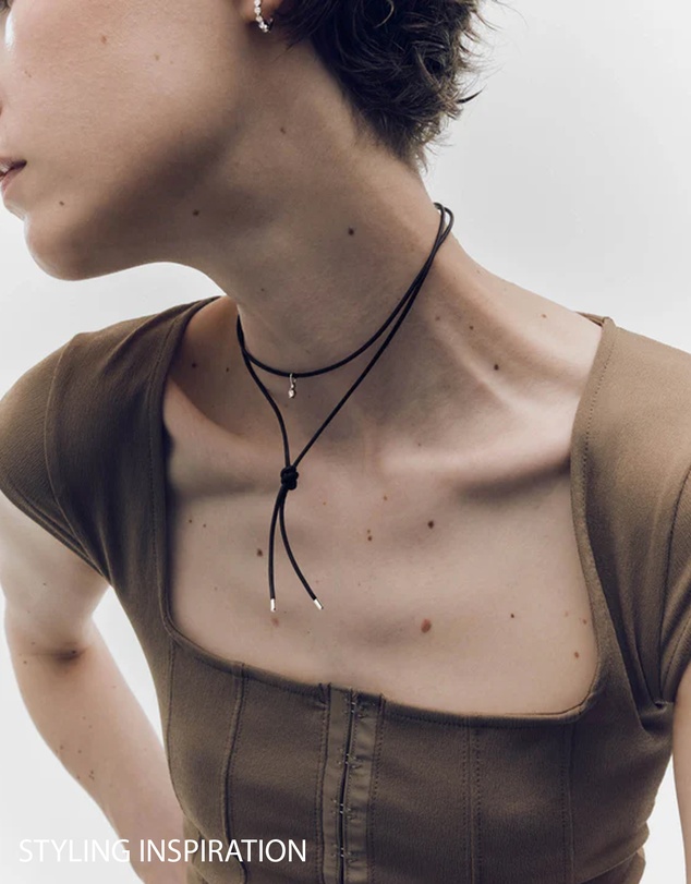 PDPAOLA - Dana Leather Bow Silver Necklace