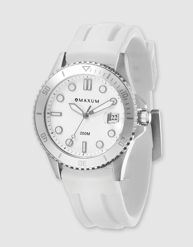 Maxum - Liberty White Dial With White Silicone Strap & Silver Tone Case