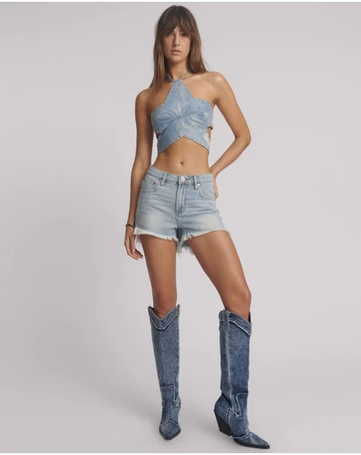 ONE TEASPOON - Hawks High Waist Denim Shorts - Soft Blue