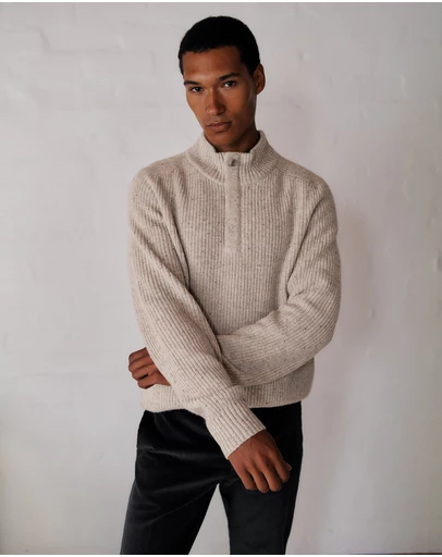 Trenery - Merino Nep Half Zip Pullover in Fawn