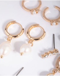 Lovisa - Gold Diamante & Freshwater Pearl Huggie Hoop Earring Stack Pack