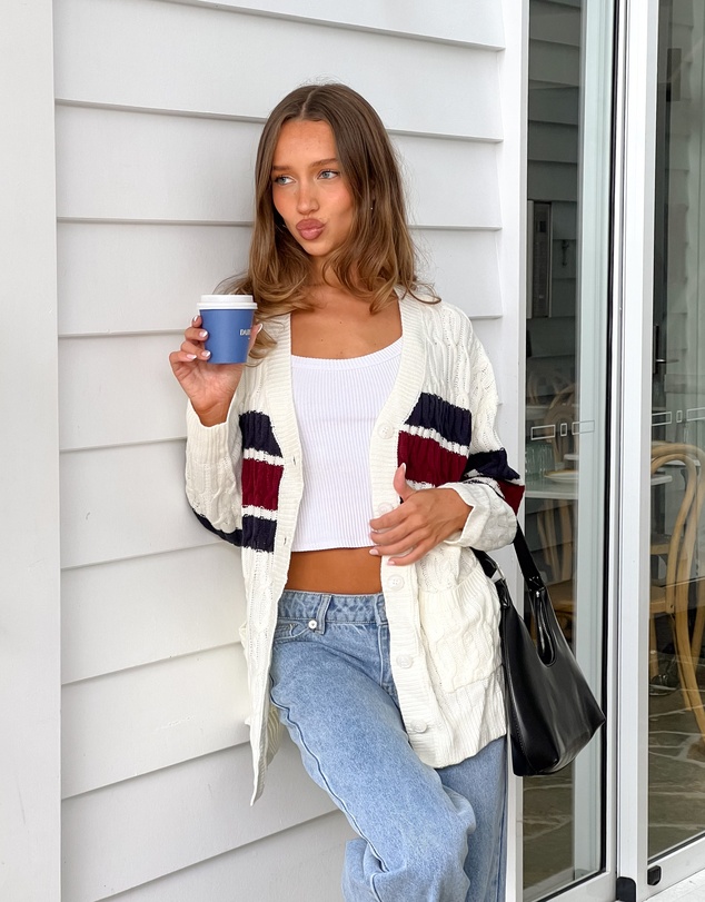 Beginning Boutique - Nikkitta Cream Striped Cardigan