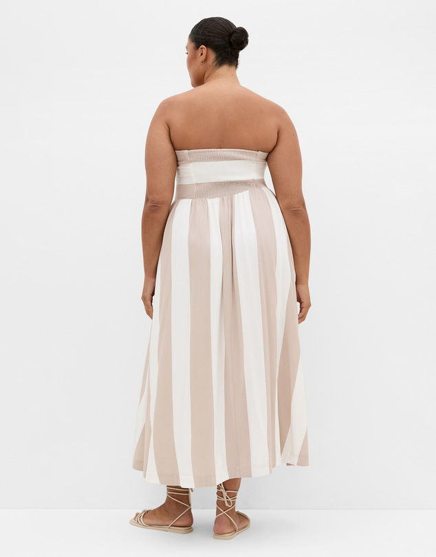 City Chic - Plus size Simone Strapless Stripe Maxi Dress - stone