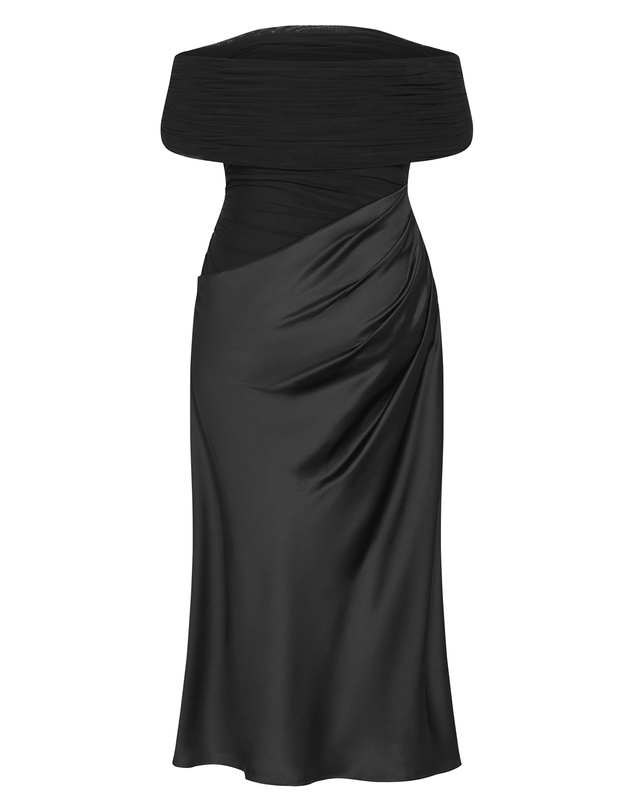 City Chic - Plus size Tati Off Shoulder Maxi Dress - black