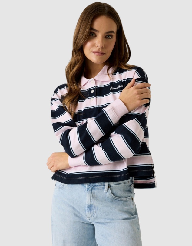 GUESS Jeans - GUESS JEANS Stripe Oversized Crop Polo Shirt