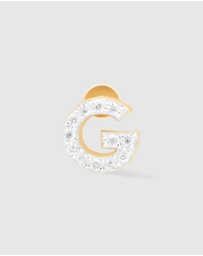 Wanderlust + Co - Alphabet Pave Gold Flat Back Earring - Letter G