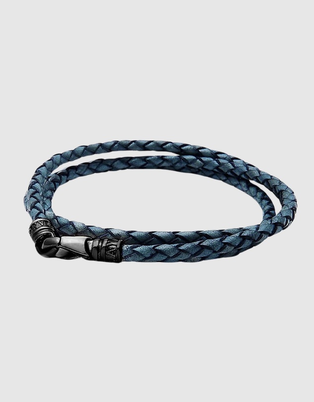 Nialaya Jewellery - Men's Blue Wrap Around Leather Bracelet