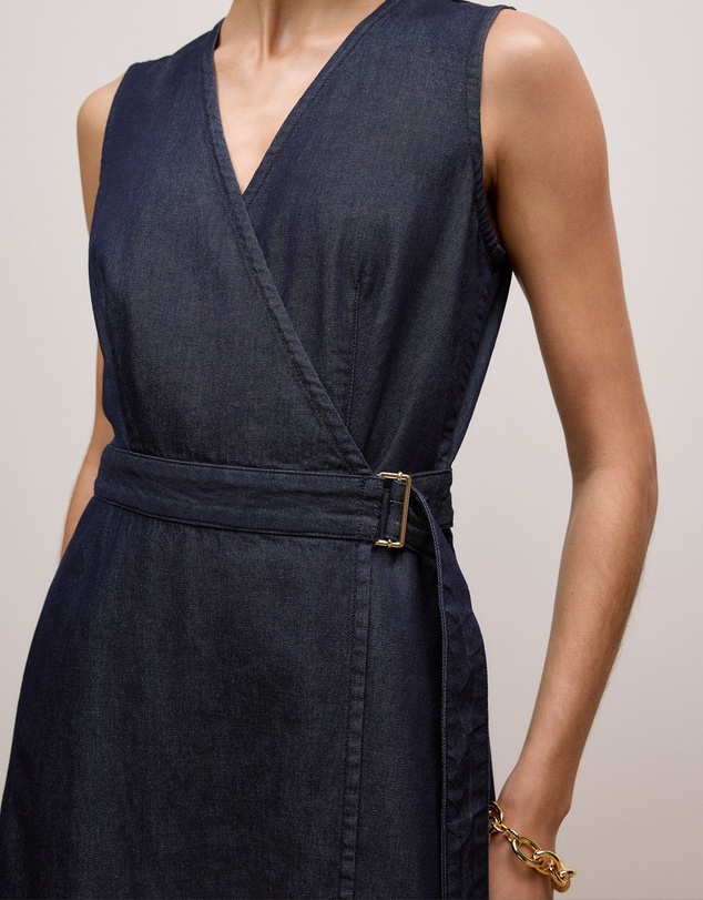 Trenery - Denim Sleeveless Wrap Dress in Indigo Rinse
