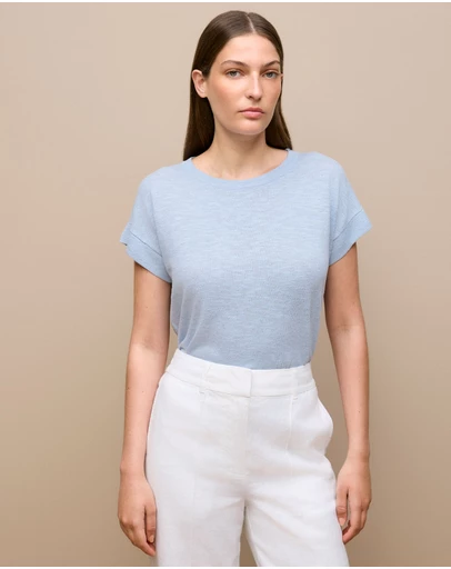 Trenery - Linen Cotton Relaxed Crew T-shirt in Ice Blue