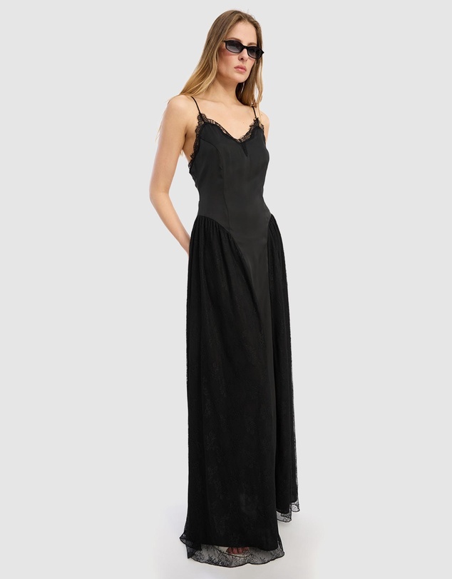 ROTATE - Satin Lace Maxi Dress